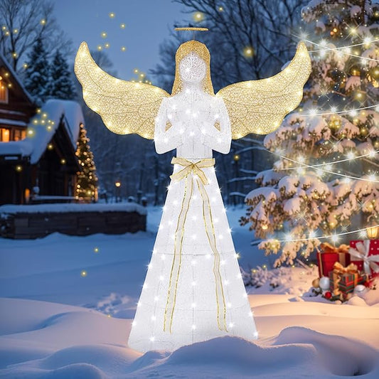 Shintenchi 5FT Lighted Christmas Angel, Outdoor Christmas Holiday Decoration, Pre-lit 3D Glittered Angel with 110 2 Color LED Lights and Ground Stakes, Zip Ties