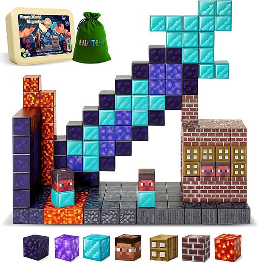 Magnetic Blocks 160PCS - Sword Theme Construction Cubes, STEM Preschool kit, Safe ABS no-Odor, CPC ASTM Certified, Travel-Ready Ages 3–12, Perfect for Birthday