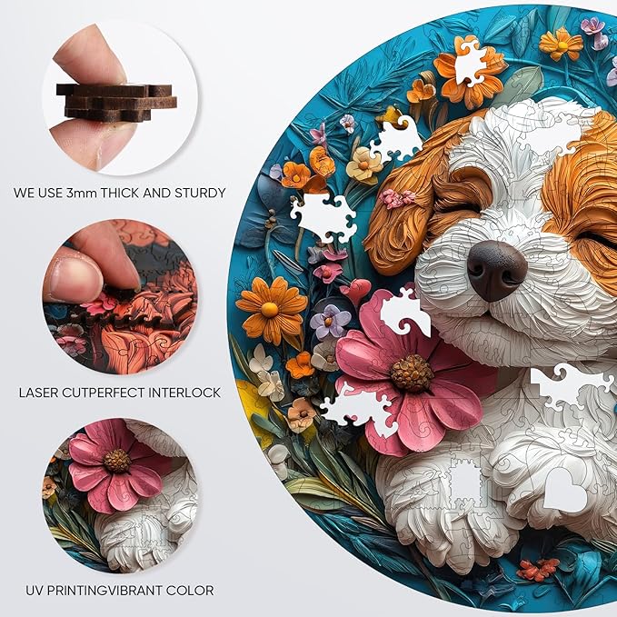 Pet Wooden Puzzle for Adults 500 Piece- 3D King Charles Spaniel Dog Wooden Jigsaw Puzzles, King Size Family Reunion Puzzle for Adults and Kids, Best Gift Toys for Lovers Friends Family