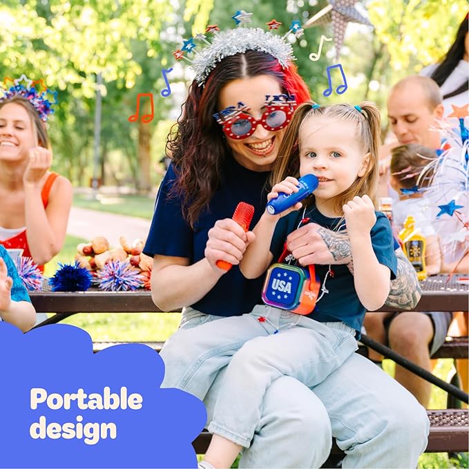 Move2Play, USA Karaoke Machine for Kids | Includes 20+ American Songs | 2 Microphones | Connect with Bluetooth for 3, 4, 5, 6, 7+ Year Olds | Toy for Girls & Boys | Super Bowl