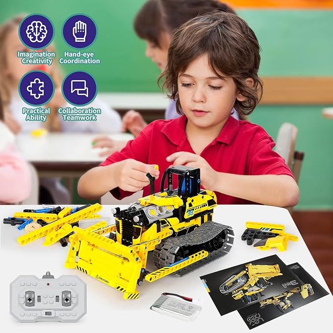5 in 1 STEM Robot Toy Building Kit, 452 PCS Blocks App & Remote Control Engineering Toys Robotics for Kids Ages 8-12, RC Bulldozer Erector Sets for Boys Girls 6 7 9 10 11 13 14+ Birthday Gifts