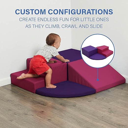 SoftScape Toddler Playtime Corner Climber, Indoor Active Play Structure for Toddlers and Kids, Safe Soft Foam for Crawling and Sliding (4-Piece Set) - Purple/Raspberry, 11619-PURS