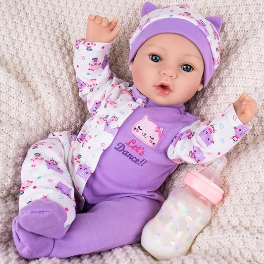 Aori Lifelike Reborn Baby Dolls Girl - Realistic 18-Inch Newborn Baby Doll, Nice Gift Set for Kids, Parents-to-be, Grandparents, Purple Clothes