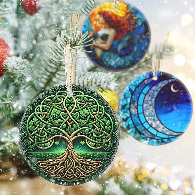 3.5 Inch Ceramic Christmas Tree Ornament, Tree of Life Christmas Ornaments, Heirloom Keepsake, Gift Exchange, Gift Idea, Bauble Present - Green Tree