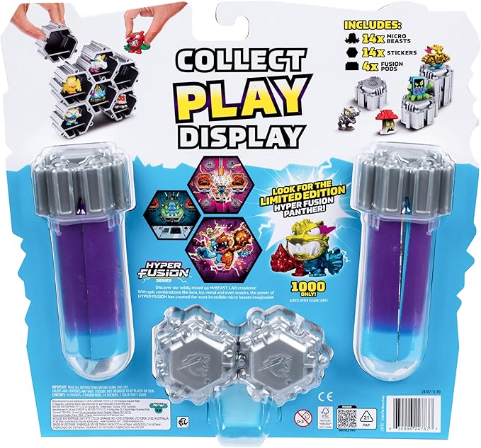 MRBEAST LAB Swarms Series 3, Hyper Fusion Series, 14 Pack Collectible Micro Beasts, 14 Collectible Stickers & 4 Fusion Caps to Build Out Your Own Septic Snow Globe