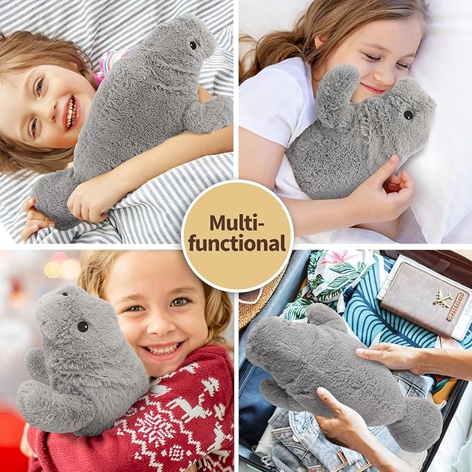 Manatee Stuffed Animals, Microwavable Stuffed Animal Adorable Fluffy Manatee Plush for Warmth Comfort, Heatable Coolable Lavender Scent Toy, Cute Soft Plushie Gift for Kids Adult & Children Boys Girls