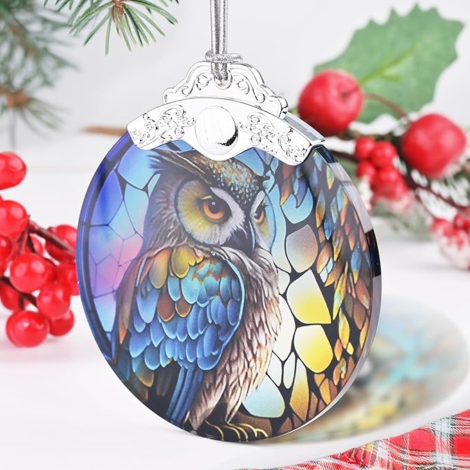 Owl Ornament, Christmas Ornaments, Christmas Decorations for Tree, Stained Glass Ornament, Heirloom Keepsake, Gift Exchange, Gift Ideas, Bauble Present