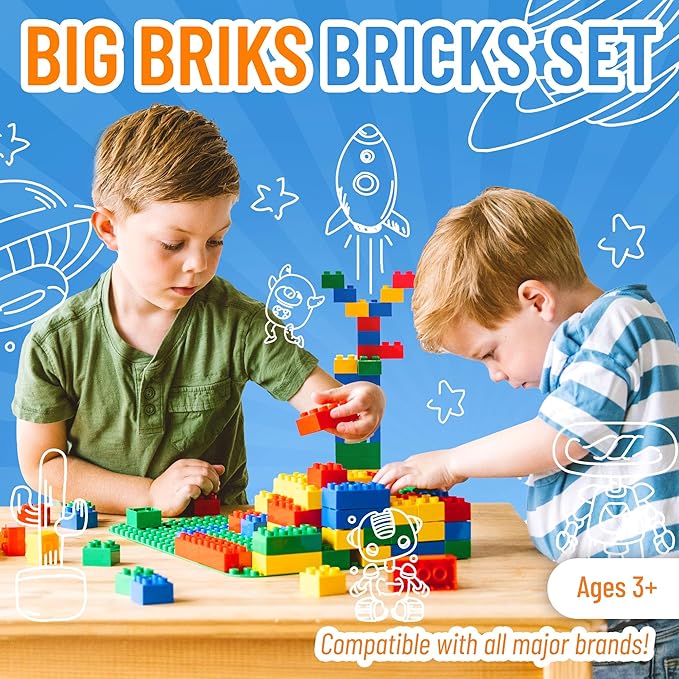 Strictly Briks Toy Large Building Blocks for Kids & Toddlers, Big Bricks Building Blocks for Ages 3 and Up - Compatible with All Major Brands, Blue, Green, Red, & Yellow, 108 Pieces - Toy Building Set
