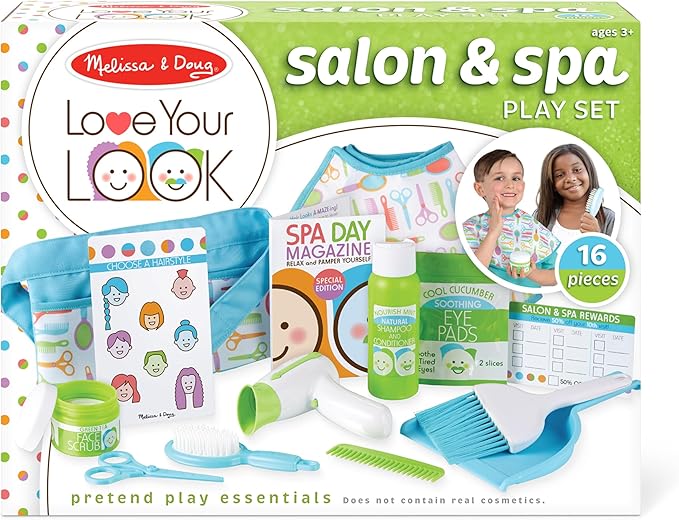 Melissa & Doug Love Your Look - Salon & Spa Play Set, 16pieces of pretend salon and spa toy products