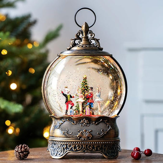 Christmas Snow Globe Lantern, Clara &Nutcracker and Mouse King Christmas Tree Musical Snow Water Lantern Swirling Glittering Holiday Decorations Gifts for Family, Children or Friends