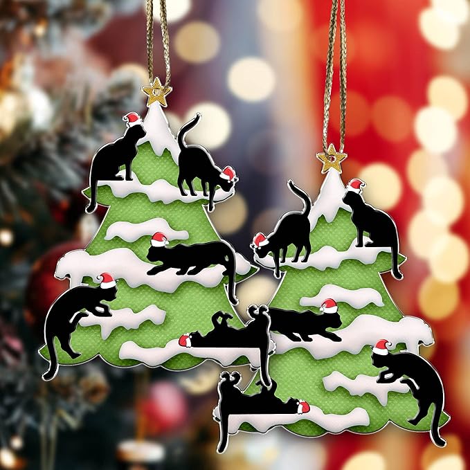 1 pcs 2 Side Printed Crazytops Black Cat Christmas Ornament - Black Cat Xmas Decor Tree Hanging - 2021 Christmas Ornament, Black Cat 10