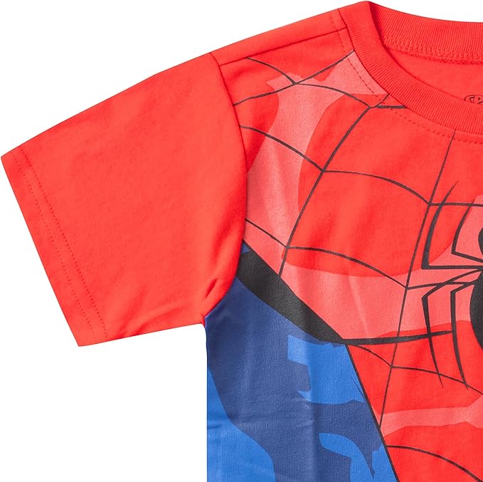 Marvel Spider-Man Boys 2 Piece Short Sleeve Shirt and Pants Set for Toddlers and Big Kids