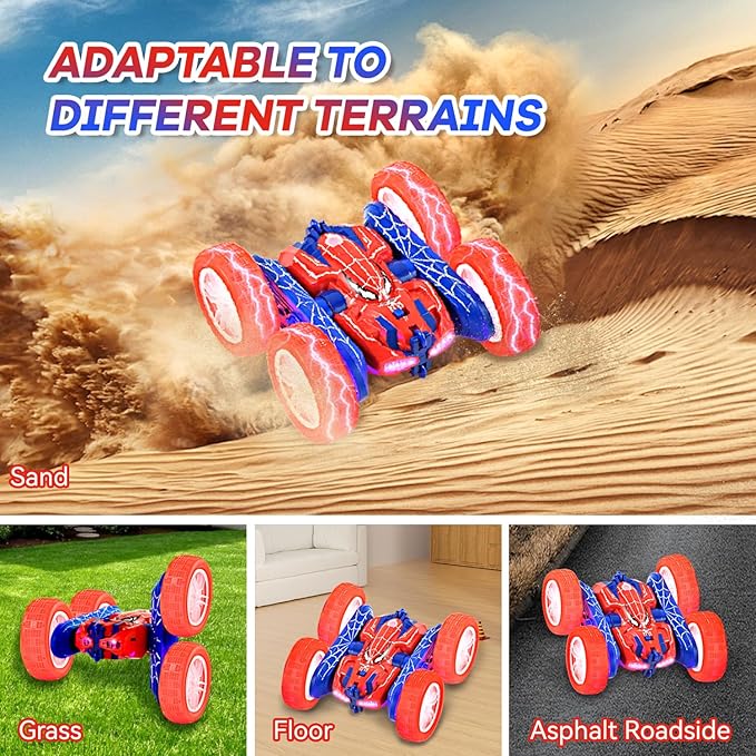 Spider Remote Control Car, 2.4Ghz Double Sided Off-Road 360 Rotating Drift Car With Headlight, Rechargeable Indoor Outdoor 4WD Stunt Toy for Boys 4-13 (Blue)