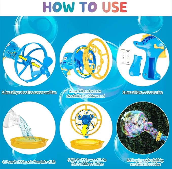 Bubble Gun Bubble Machine Dinosaur Bubble Blower Toy for Kids and Toddlers Bubble in Bubble Gun Party Favors Birthday Christmas Easter Gift for 3 4 5 6 7 8 9 Years Old Boys and Girls (Blue)