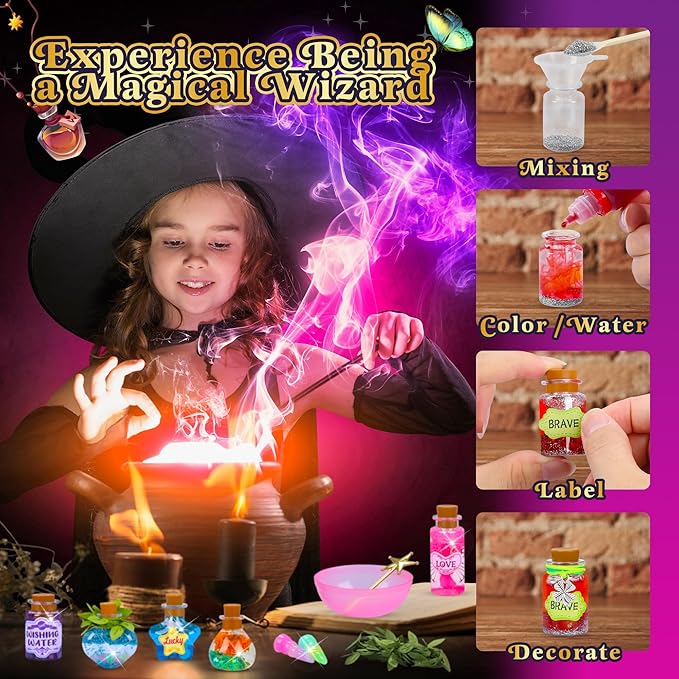 Fairy Magic Potions Kit for Kids, with DIY Magical House, 26 Mixed Magic Wizard Potion Bottles, Mystery Potions Craft Kit, Christmas Decorations Birthday Gifts for Age 6 7 8 9 10+ Year Old Girls Boys