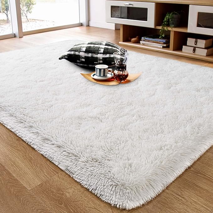Ompaa Fluffy Rug, Super Soft Fuzzy Area Rugs for Bedroom Living Room - 5' x 8' Large Plush Furry Shag Rug - Kids Playroom Nursery Classroom Dining Room Decor Floor Carpet, Cream White