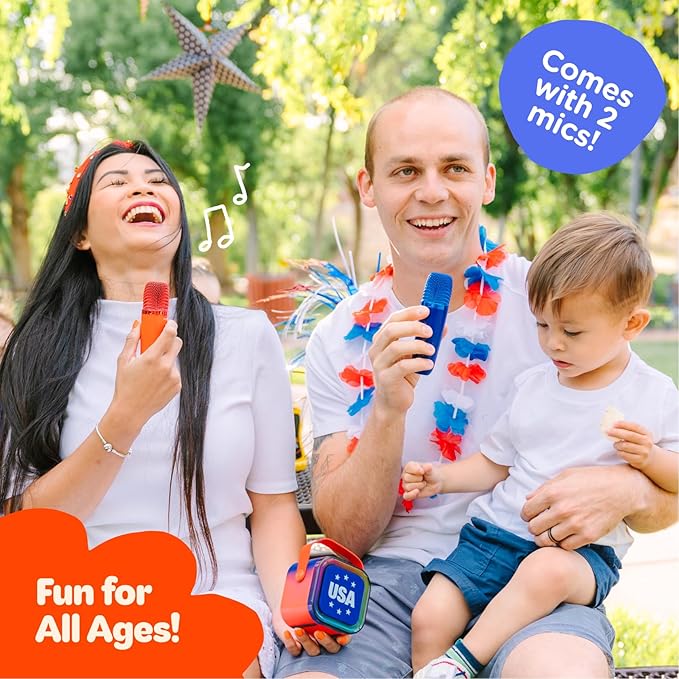 Move2Play, USA Karaoke Machine for Kids | Includes 20+ American Songs | 2 Microphones | Connect with Bluetooth for 3, 4, 5, 6, 7+ Year Olds | Toy for Girls & Boys | Super Bowl