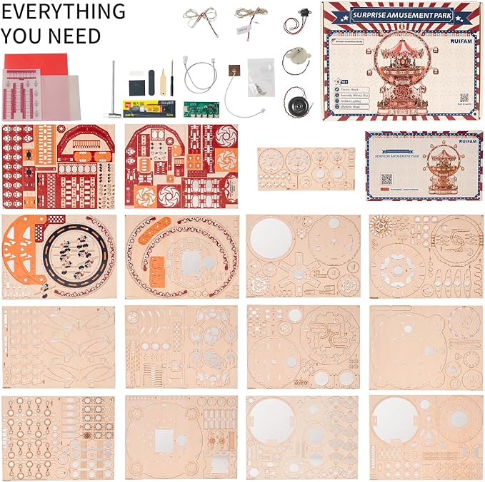 3D Puzzles for Adults, Wooden 3D Puzzle Model Surprise Amusement Park Music Box Toys Building Kits, DIY Wood Crafts Cool Toy Hobbies for Men Women, Creative Assembly Gifts