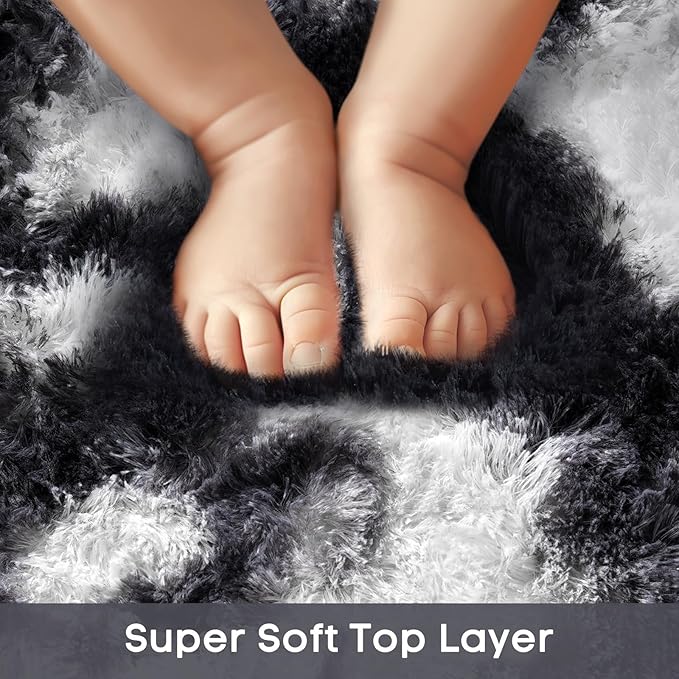 Ophanie Black and White Rugs for Living Room Bedroom, 5x8 Fluffy Fuzzy Furry Carpet, Plush Soft Shaggy Bedside Indoor Floor Area Rug for Kids Girls Boys Baby Teen Dorm Nursery Home Decor Aesthetic