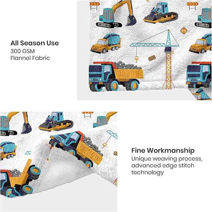 Construction Truck Blanket Boys Excavator Throw Soft Fuzzy Flannel Tractor Blanket for Bed Couch Sofa Decor Blankets Trucks Car Lover Toddler Kids Blankets Gifts 80"x60"