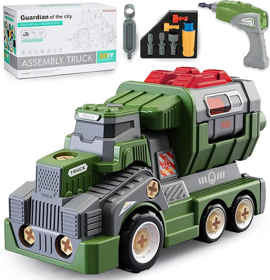 11inches Large Take Apart Toys Army Trucks for Boys Girls Kids 3-5 6-8 Year Old Military Missile Vehicles Electric Drill Set Assembly Toy Gifts