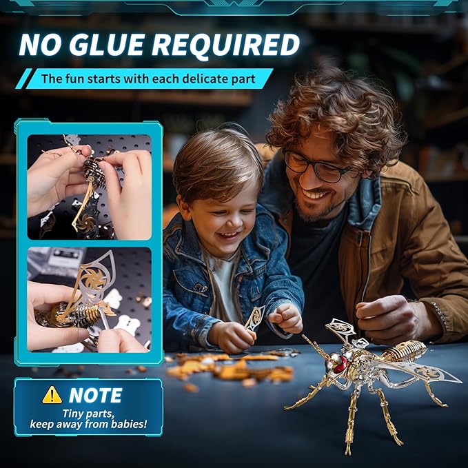 3D Puzzles for Adults, Metal Model Kit Wasp Mechanical Puzzle for Adults/Teens, DIY Creative Craft Gifts Kits Difficult Assembled 3D Puzzle for Family Time, Home Decor (Gold)