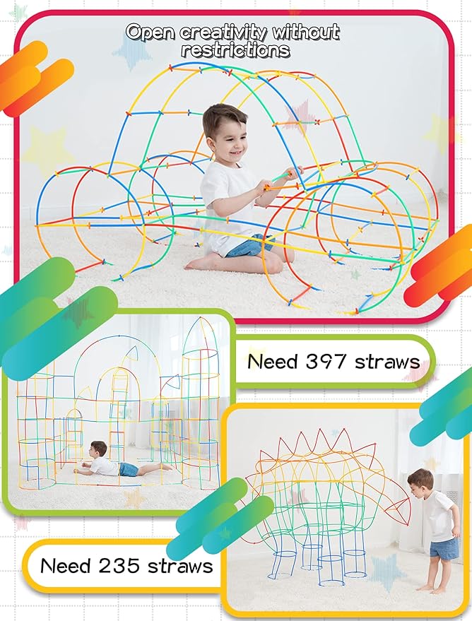 600PCS STEM Building Toys, Straw Constructor Toys Up Grade Engineering Building Sets for Kids Develops Motor Skills and Logic Thinking, Fun Educational Toy Great for Gift