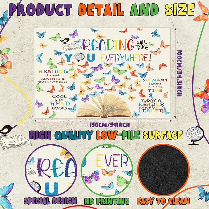 5 x 3.3 ft Large Classroom Rug Elementary Reading Educational Area Rug Kids Room Children Classroom Carpet Playroom Learning Colorful Square School Decor Seating Carpet 7 Seats