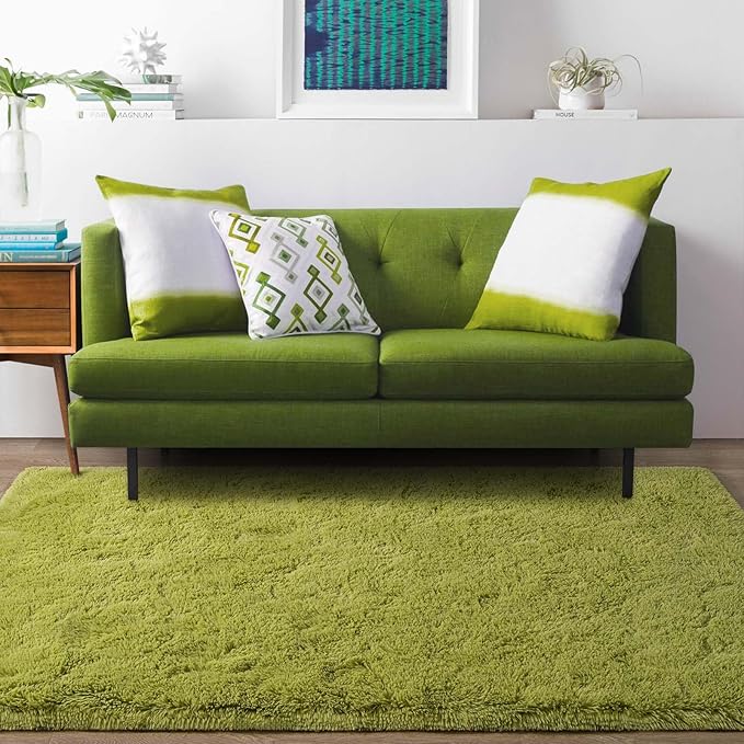 Ompaa Green 8x10 Feet Large Area Rugs Fluffy Living Room Carpet, Wall to Wall Big Shag Grass Green Rug for Bedroom Kids Playroom Classroom Nursery Home Office Decor