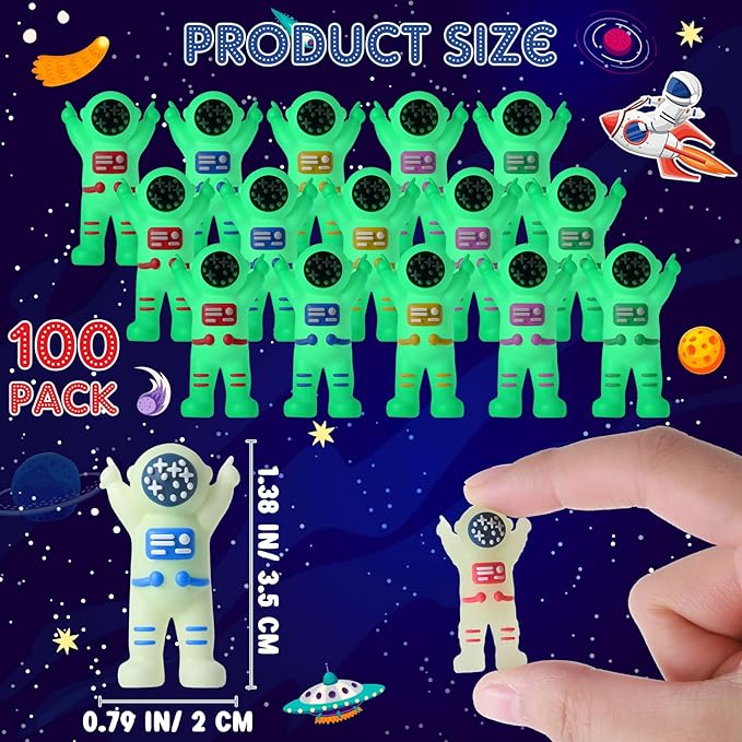 100 Pcs Mini Astronaut Figurines Glow in The Dark Miniature Astronaut Tiny Spaceman Toys for Space Party Piñata Cake Topper Kids School Classroom Prize Gift Hide and Seek (Full Body Glow)
