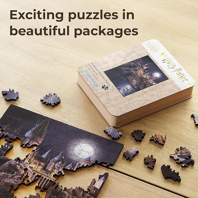 CRAFTHUB Harry Potter Puzzle – A3 Boats to Hogwarts – Wooden Jigsaw Puzzles for Adults – 205 Unique Shaped Pieces – Officially Licensed Merchandise – 10.8" x 14.9"