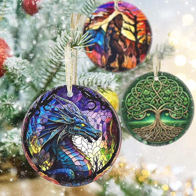 3.5 Inch Ceramic Christmas Tree Ornament, Dragon Christmas Ornaments, Heirloom Keepsake, Gift Exchange, Gift Idea, Bauble Present