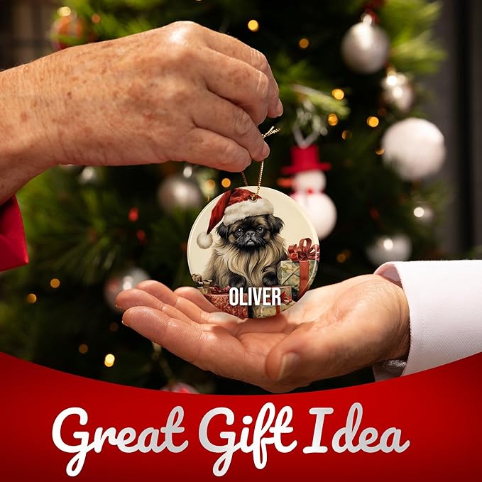 Pekingese Personalized Dog Ornament - Pet Ornament for Christmas Tree - 3" Round Ceramic - Printed in USA - Choose from 200 Breeds - Dog Mom & Dad - Xmas Decoration DOG0157
