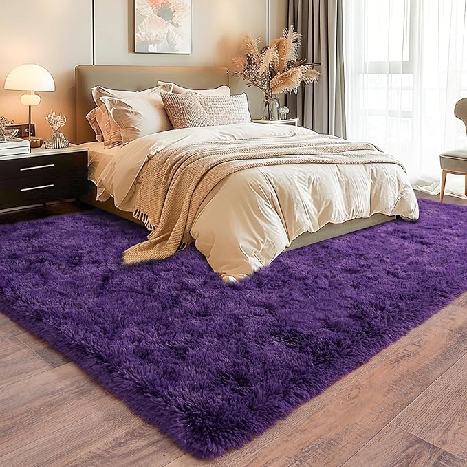 5'x7' Super Fluffy Rug for Bedroom, Modern Shag Purple Area Rugs, Soft and Cozy Plush Large Carpet for Kids, Girls Boys and Teens Decorations for Living Room Dorm Nursery Classroom, Purple