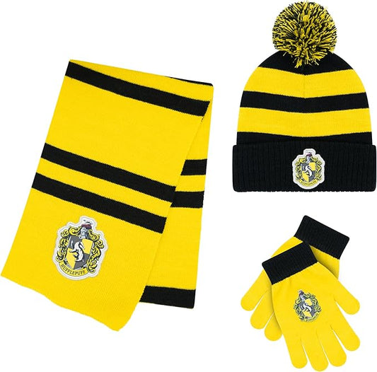 Harry Potter Winter Hat and Gloves with Set, Gryffindor, Slytherin, Hufflepuff, Ravenclaw, Winter Set 5-13 Year Olds