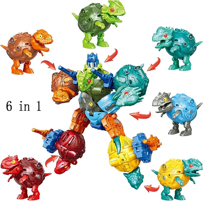 6 in 1 STEM Dinosaur Robots Transformed Toys Set,Toddler Toys for Kids Boys Ages 6 7 8 9 10+,Dinosaur Toys Christmas Birthday Gifts