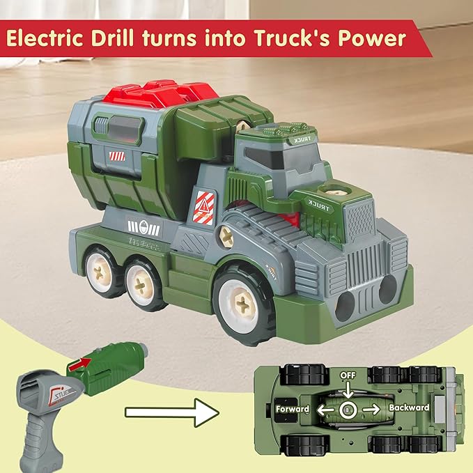 11inches Large Take Apart Toys Army Trucks for Boys Girls Kids 3-5 6-8 Year Old Military Missile Vehicles Electric Drill Set Assembly Toy Gifts