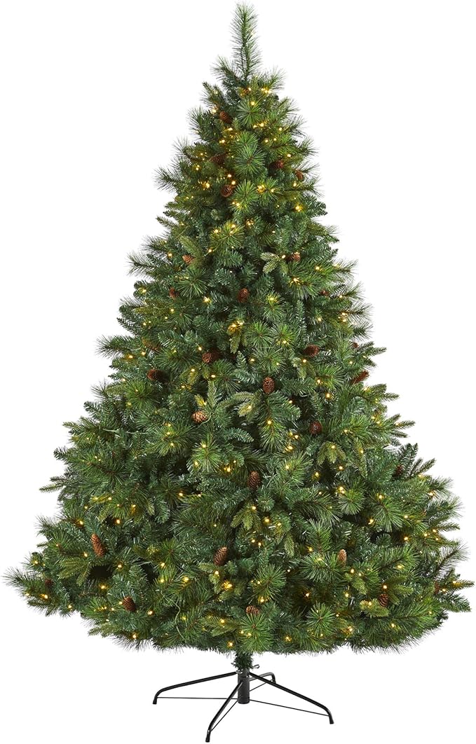 Nearly Natural 7.5ft. West Virginia Full Bodied Mixed Pine Artificial Christmas Tree with 600 Clear LED Lights and Pine Cones