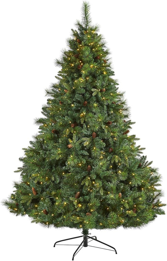 Nearly Natural 7.5ft. West Virginia Full Bodied Mixed Pine Artificial Christmas Tree with 600 Clear LED Lights and Pine Cones