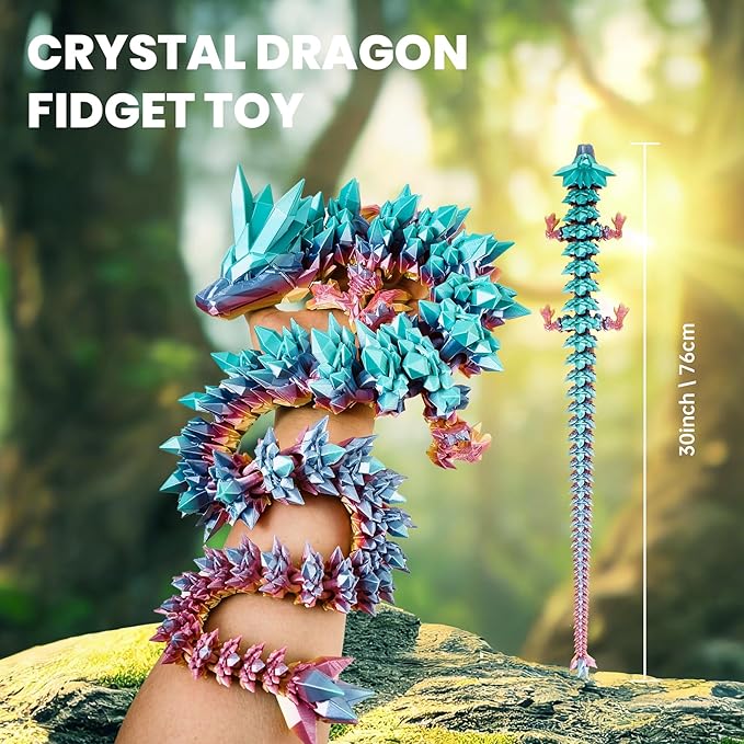 30'' 3D Printed Dragon - 3D Printed Toys, Articulated Crystal Dragon Large Rainbow Animal Fidget Toy for Kids, Decor Huge Dragons Collectible Figurines(Mixcolor5,30inch)