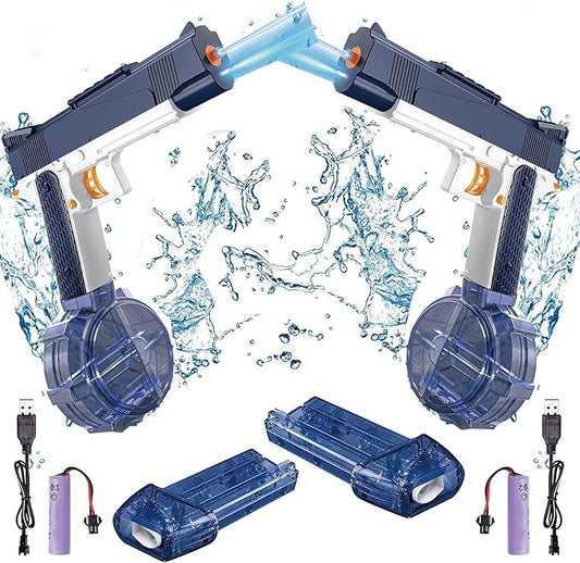 2Pcs Electric Water Guns Battery Powered Water Gun Auto Water Gun Rechargeable Automatic Spray Gun Toys Capacity Range Up to 32 FT Range for Adults & Kids - Blue