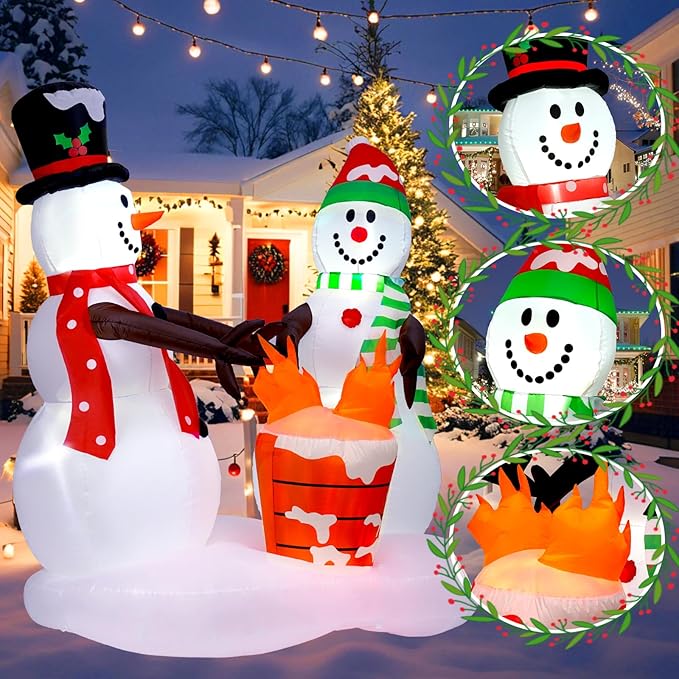 Outdoor Christmas Decoration, 8FT Inflatable Christmas Snowmen with Fire Flame Lights Decorations,Outdoor Christmas Blow Up Yard Decorations with Built-in LED for Outside, Holiday Lawn,Yard, Garden