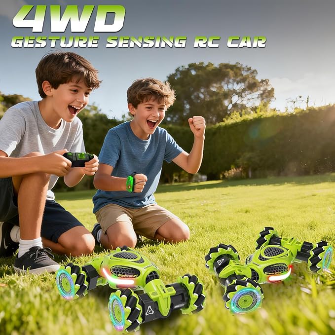 Hand Controlled RC Car, 2.4Ghz 4WD Gesture Sensing RC Stunt Car Toys for Boys and Girls Ages 6-12, 360° Rotating Drift Cars with Lights and Music, Ideal Birthday and Xmas Gift