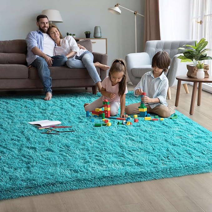 6x9 Fluffy Soft Teal Blue Rug for Living Room Bedroom, Large Area Rugs Super Soft Shaggy Carpet for Classroom Kids Babys Playroom Toddler Nursery Dorm Home Decor, Modern Indoor Non Slip Rug
