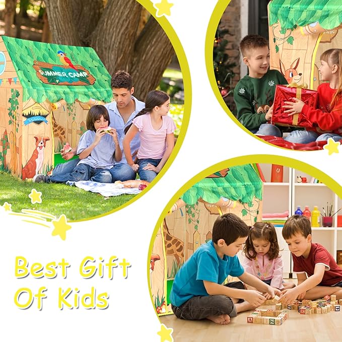 SweHouse Kids Play Tents Indoor: Cute Forest Play Pouse Tent for Kids with Star Lights - Toddler Play Tents Boys Fort Play Area Decorations for Birthday