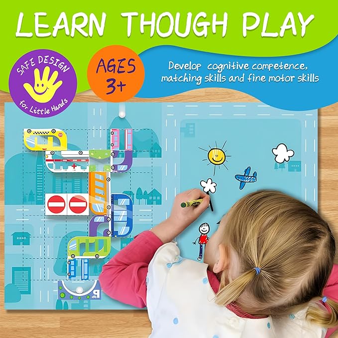 Marble Run for Kids, Vertical Magnetic Marble Maze Track with Doodle Board & Residue-Free Nano-Adhesive, STEM Explorers Brain Teaser Toy for Boys Girls Ages 3-12, Creative Thinking Games Gifts