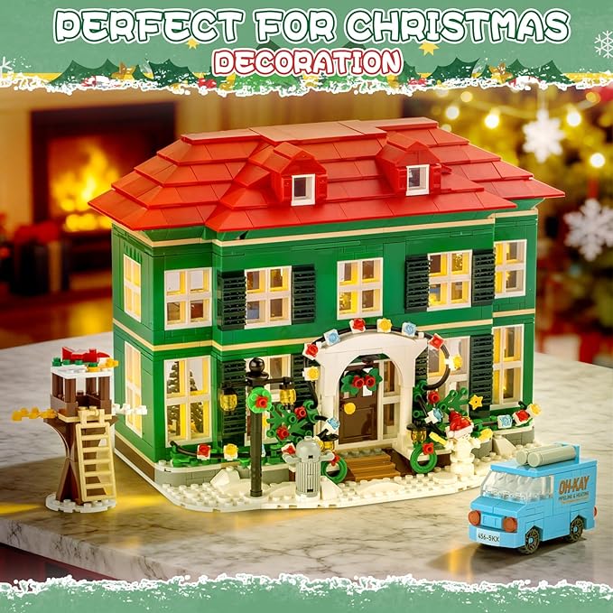 Christmas House Building Set with Light for Adults, NO Compatible with Lego House, 1187PCS Holiday Loness Home Boys Alone House Building Kits, Christmas for Movie Fans Friends Family