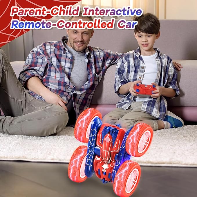 Spider Remote Control Car, 2.4Ghz Double Sided Off-Road 360 Rotating Drift Car With Headlight, Rechargeable Indoor Outdoor 4WD Stunt Toy for Boys 4-13 (Blue)