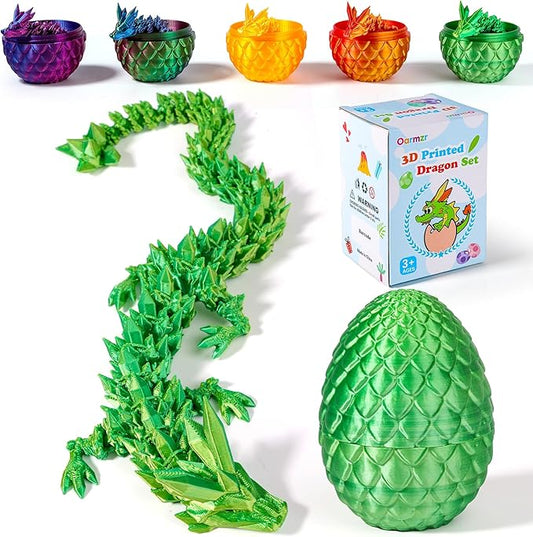 12''3D Printed Dragon and 4.73''Egg - 3D Printed Toys, Articulated Crystal Dragon Egg with Dragons Inside Fidget Toy, Decor Dragons Collectible Figurines (Laser Green,12inch)