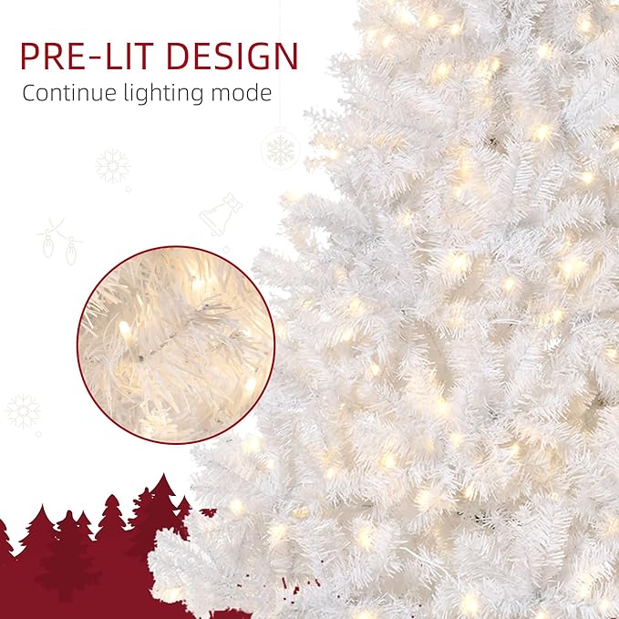 HOMCOM 6' Tall Prelit Christmas Tree Douglas Fir Artificial Christmas Tree with Realistic Branches, 250 Warm White LED Lights and 1000 Tips, White
